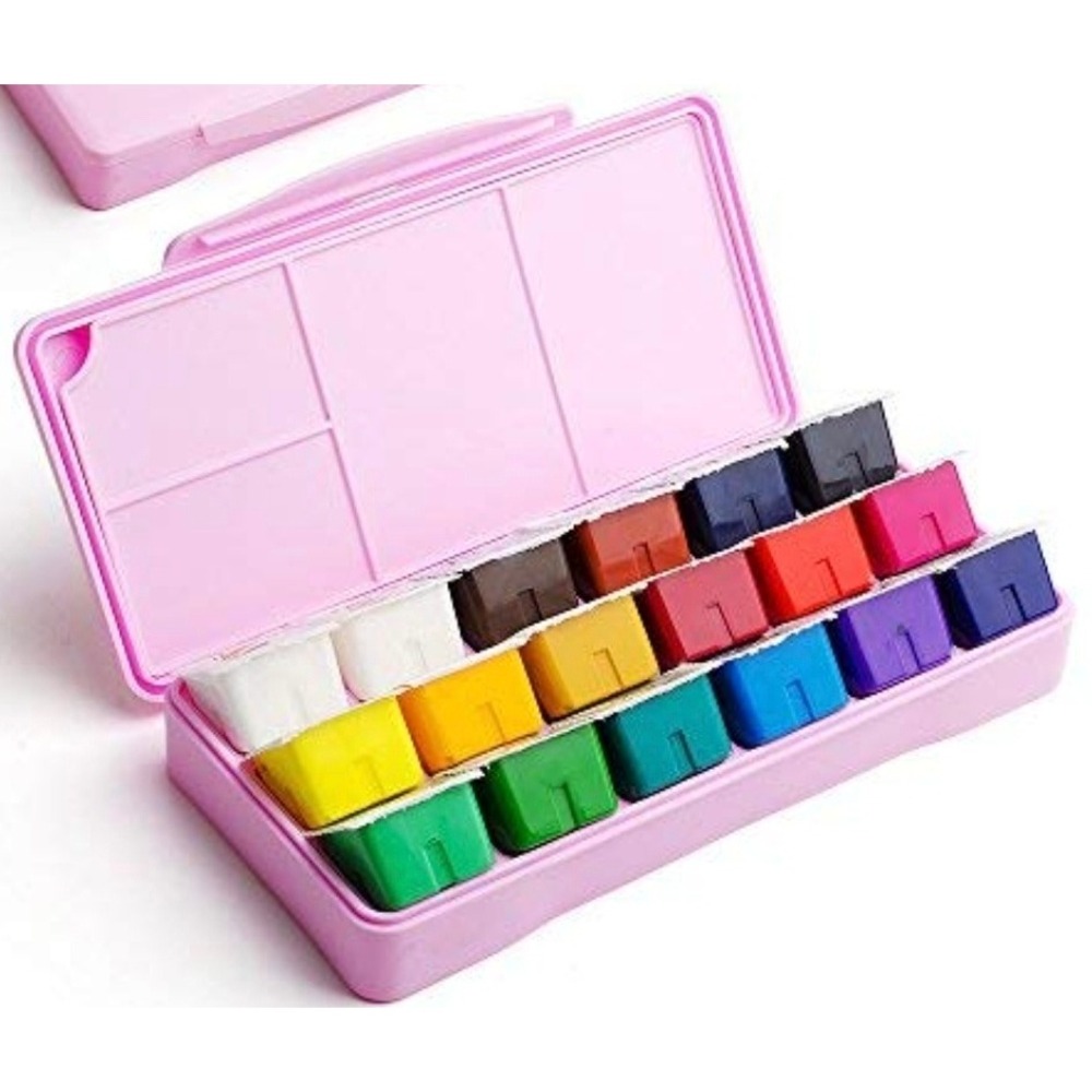 HIMI Miya Gouache Paint Set 18 Colors 30ml Jelly Cups Pink Case with Palette